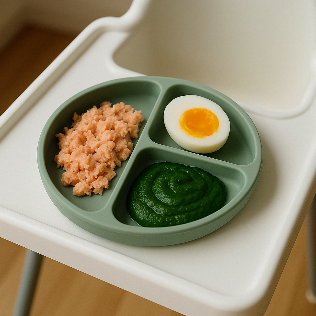 Baby plate with egg and salmon