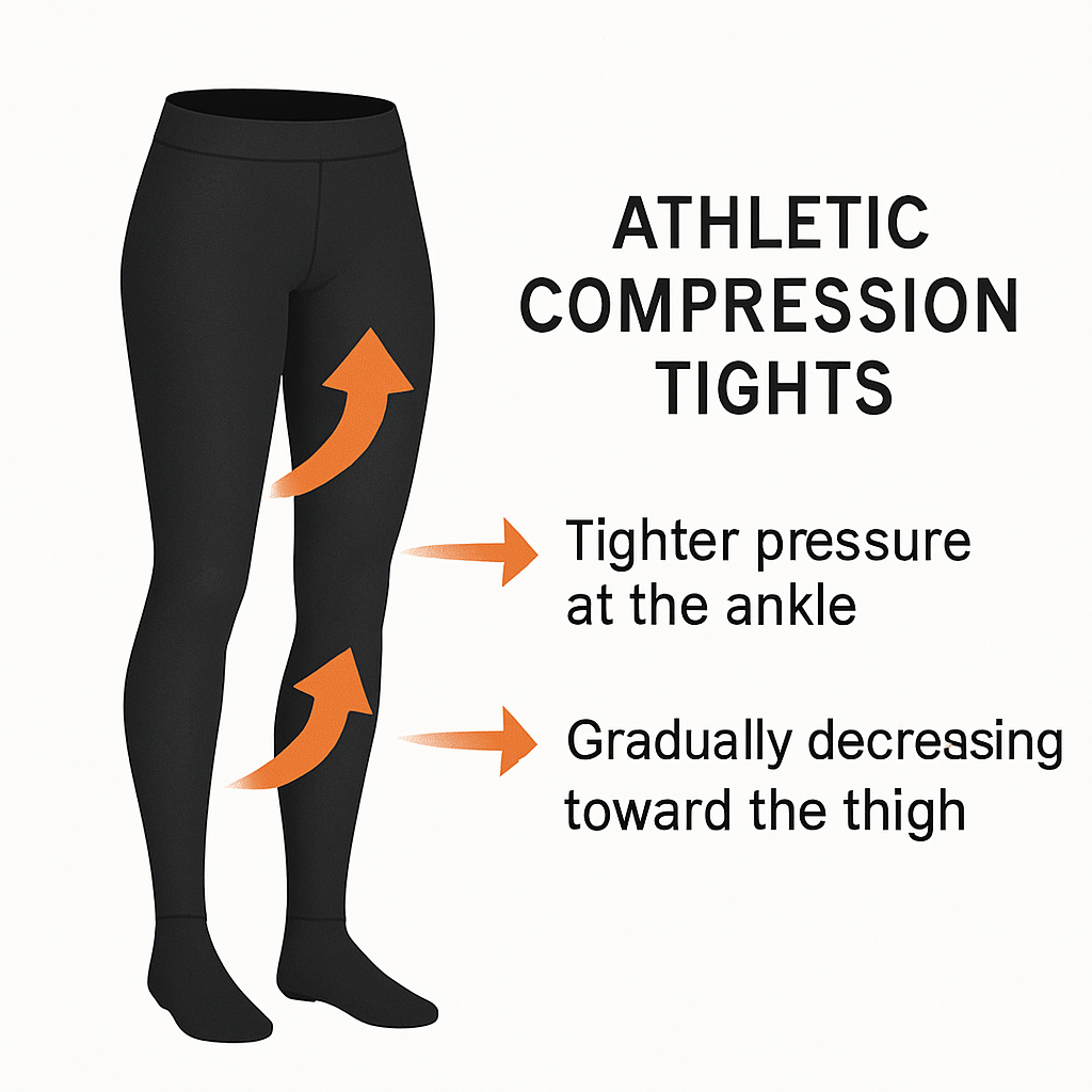 Diagram of graduated pressure zones on compression tights