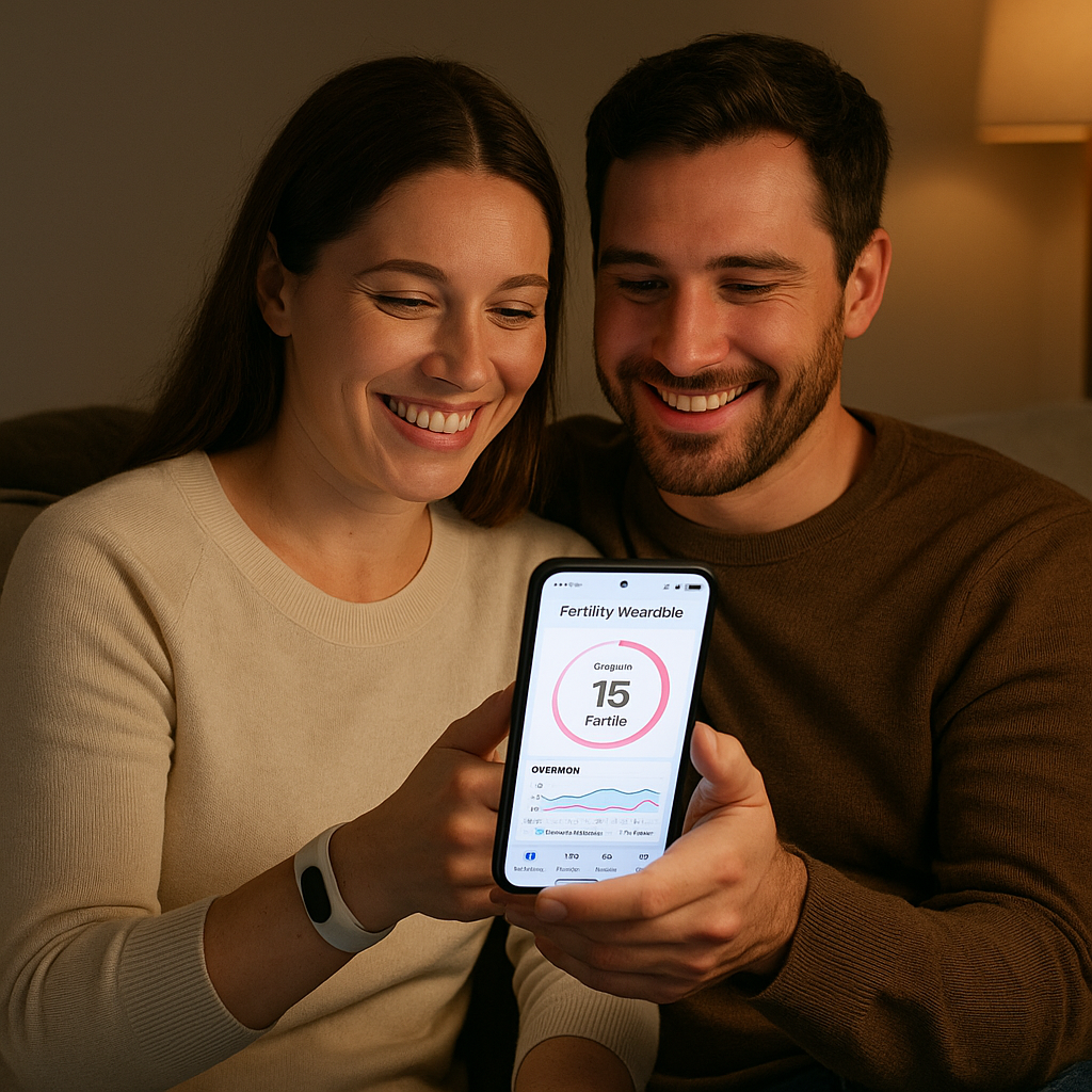 Couple reviewing fertility app