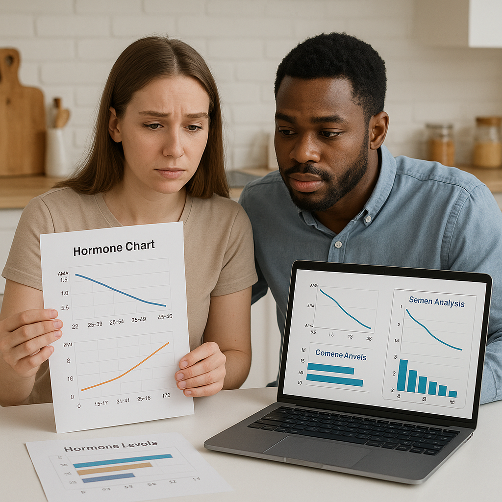 Couple reviewing fertility lab results