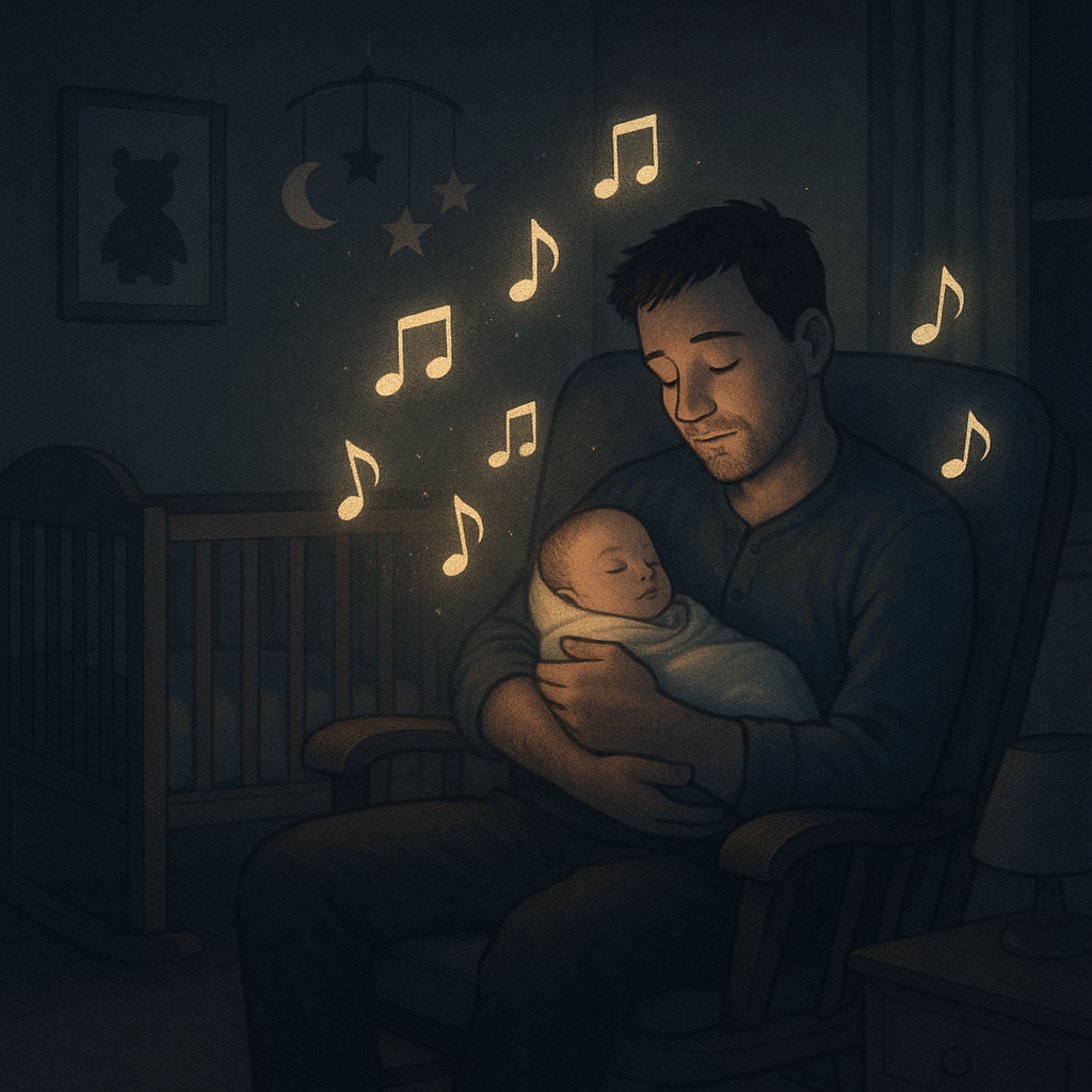 Dad calming baby with lullaby