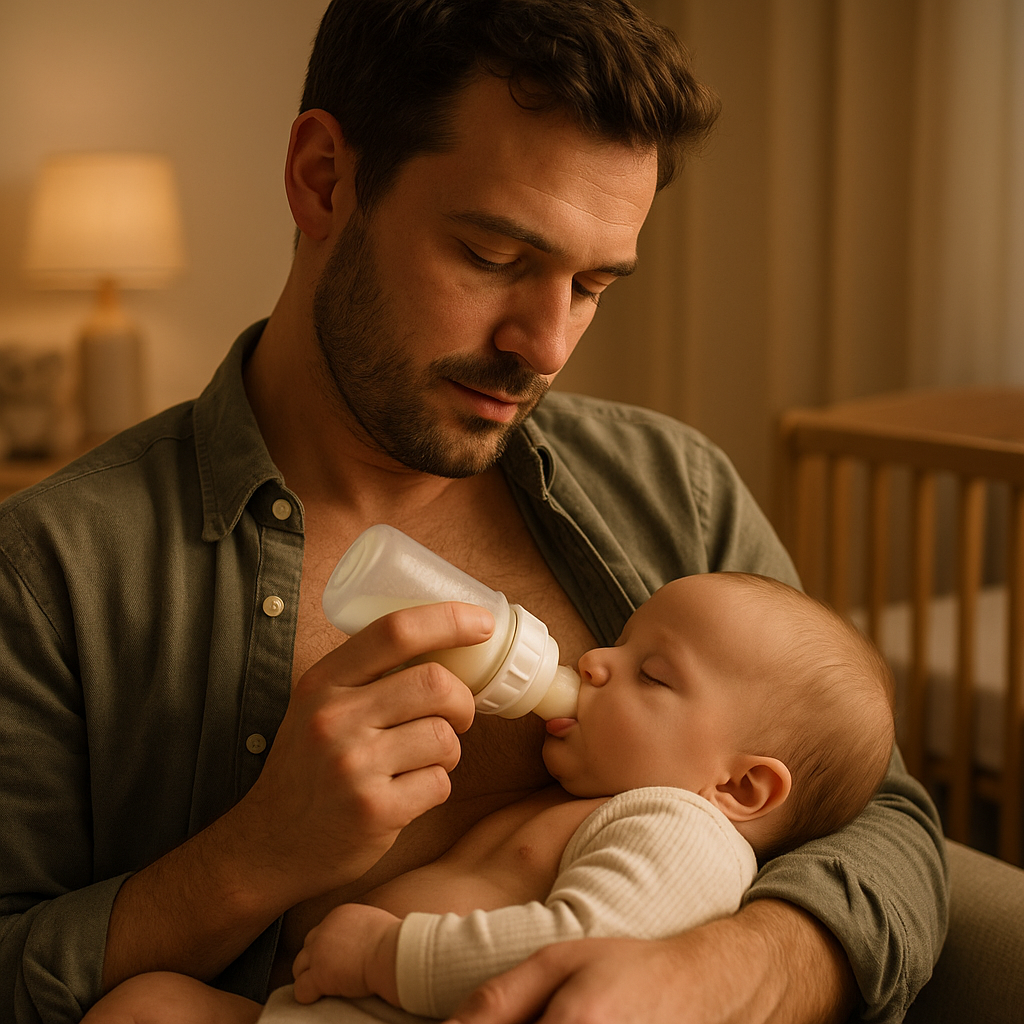 Dad feeding newborn skin-to-skin