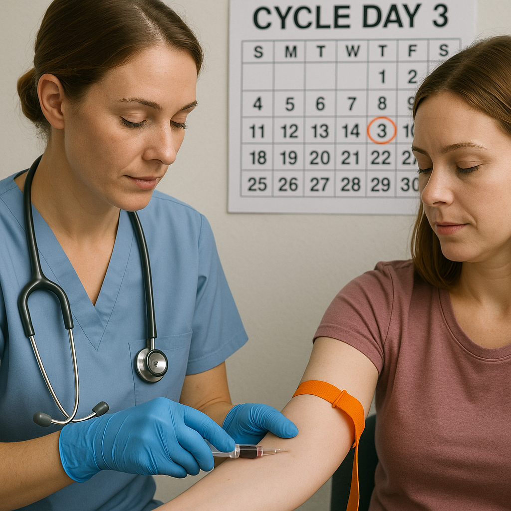 Nurse drawing fertility blood panel on cycle day 3