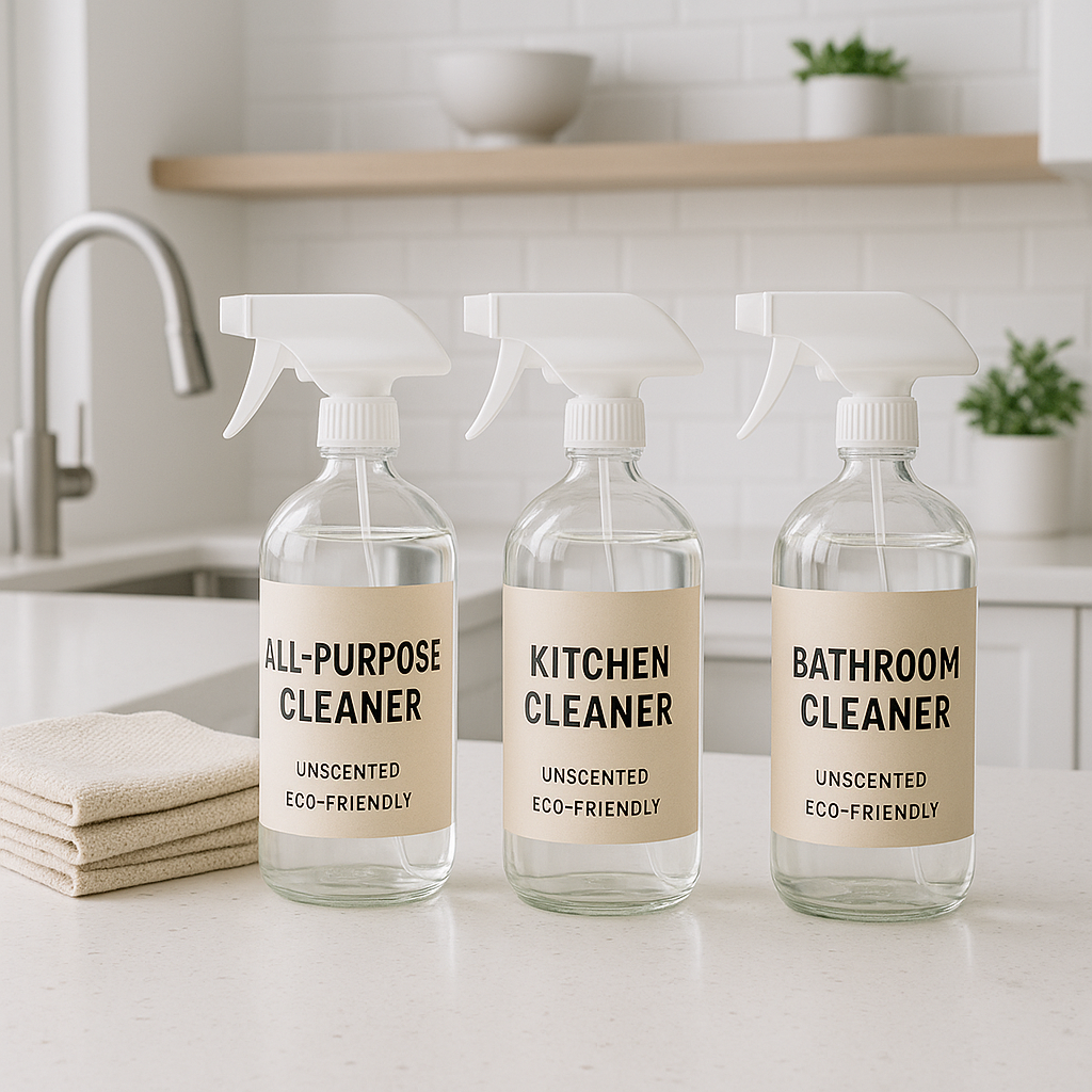 Eco-friendly cleaning kit on kitchen counter
