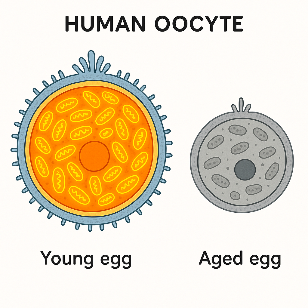 Cross-section of an egg packed with glowing mitochondria