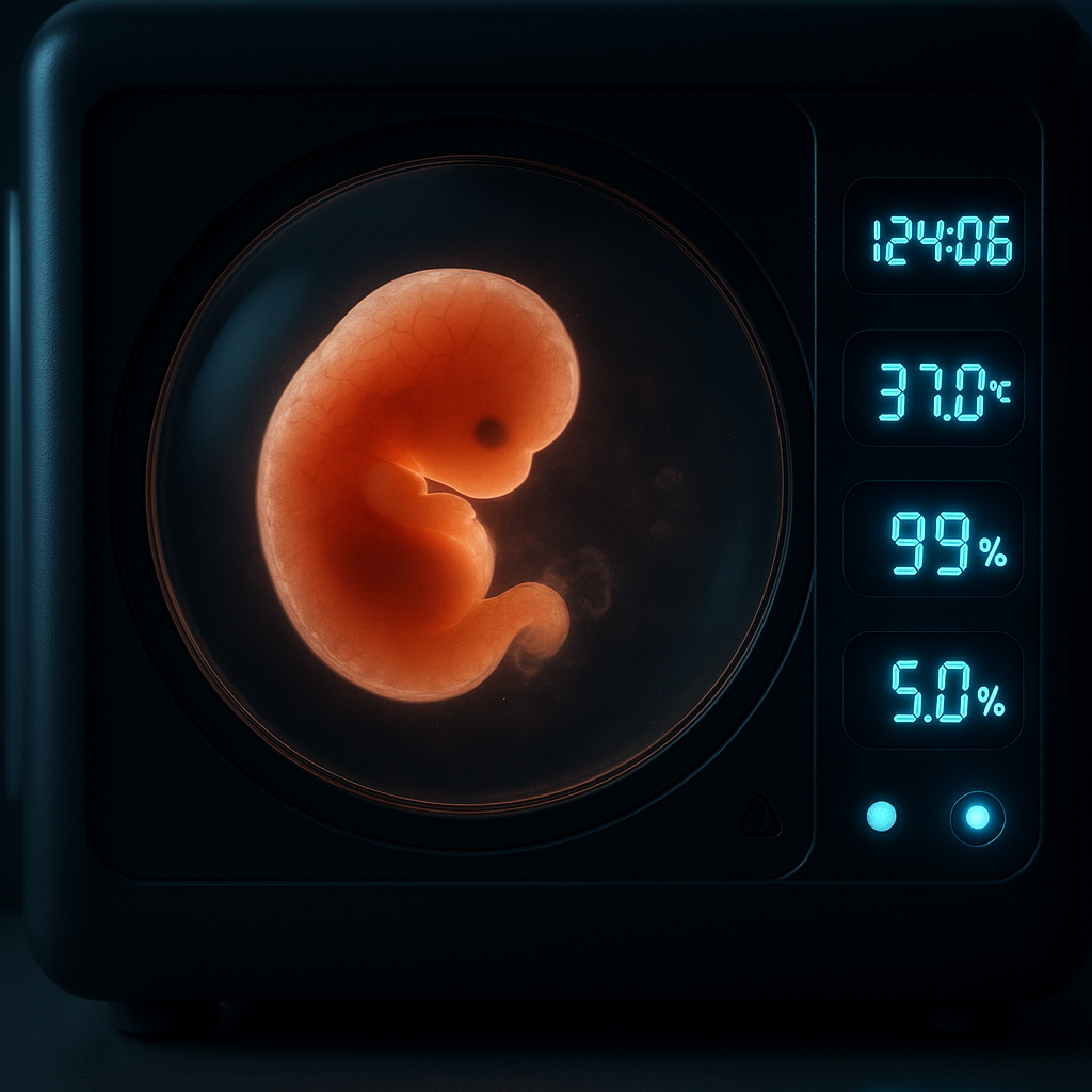 Magnified embryo inside time-lapse incubator