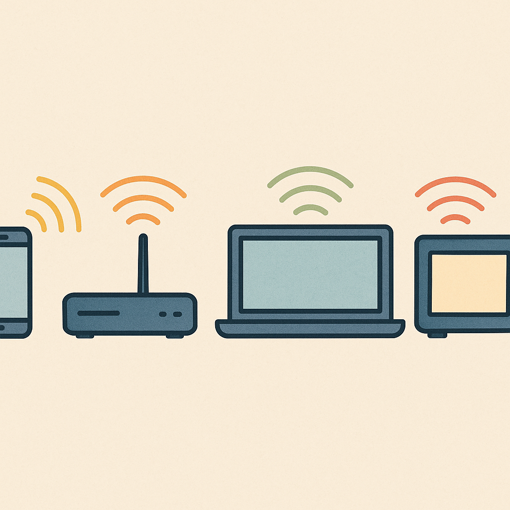 Household gadgets emitting colored waves