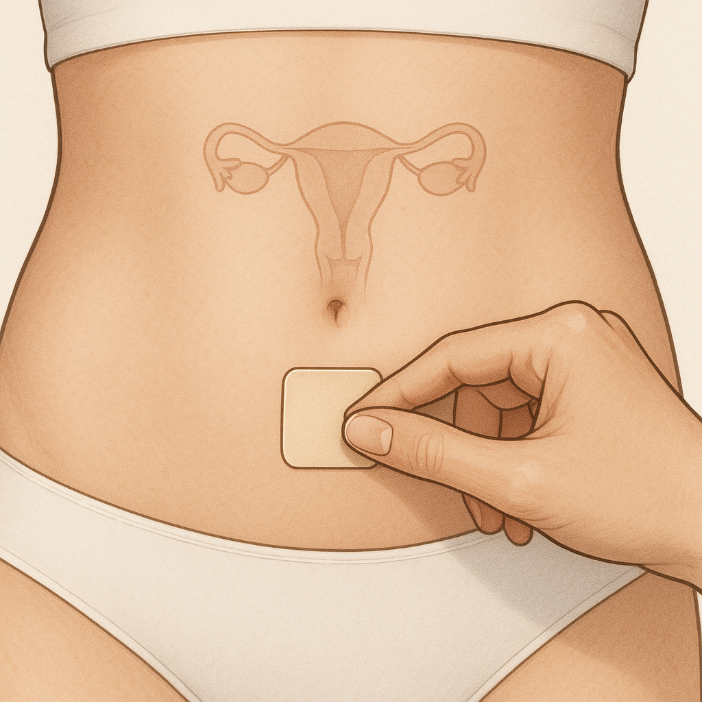 Applying an estrogen patch to the lower abdomen