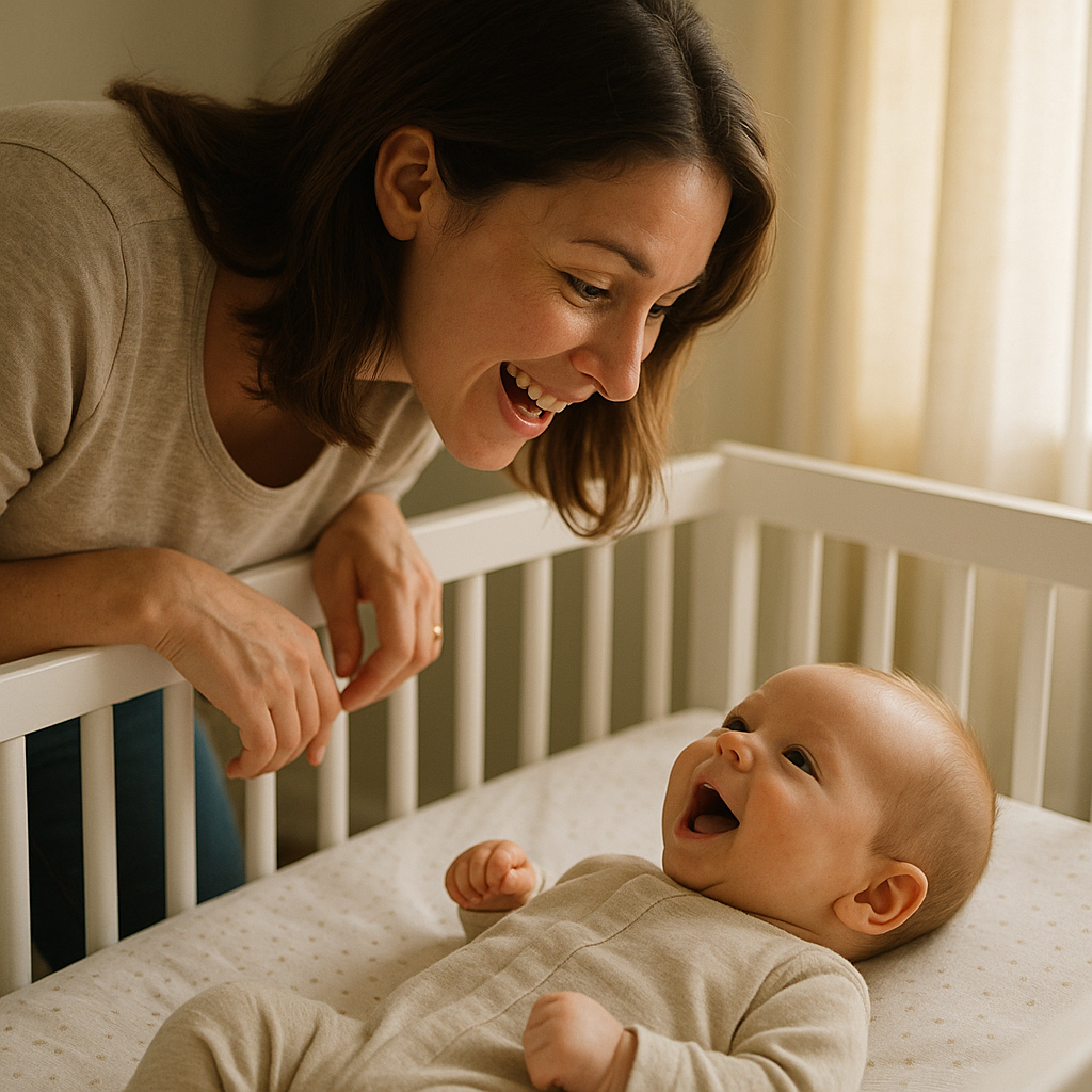 Mom making eye contact with cooing infant