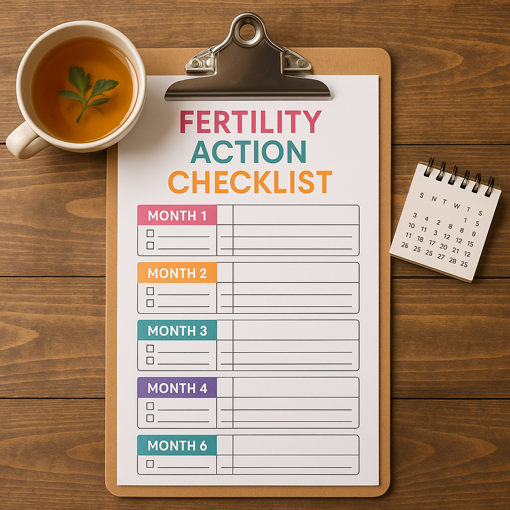 Color-coded fertility timeline checklist on a clipboard