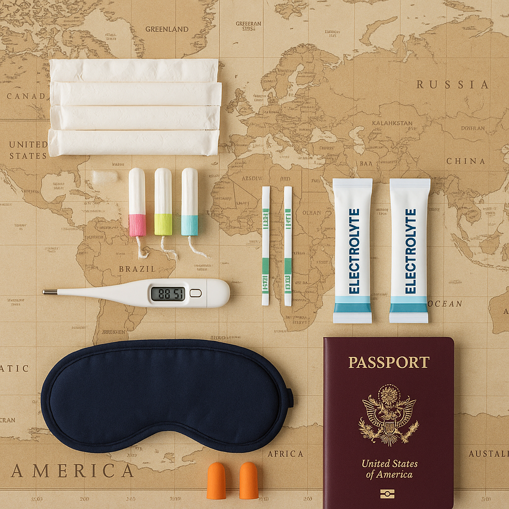 Flat-lay fertility travel kit