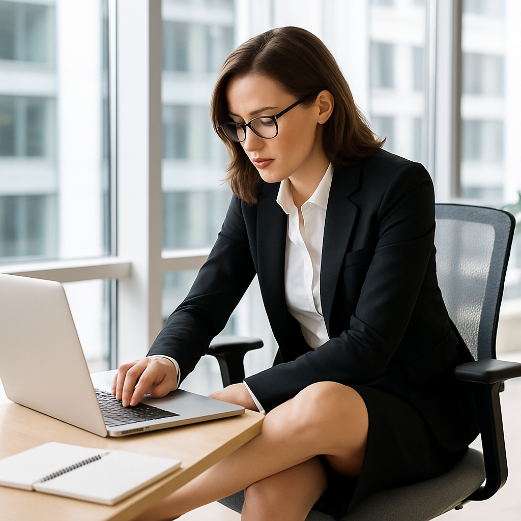 Office worker performing seated figure-4 stretch