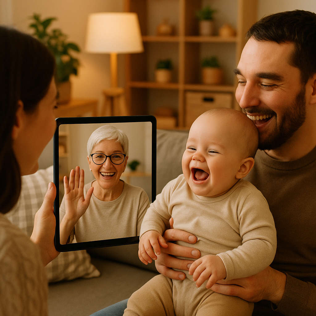 Grandparent video calling infant