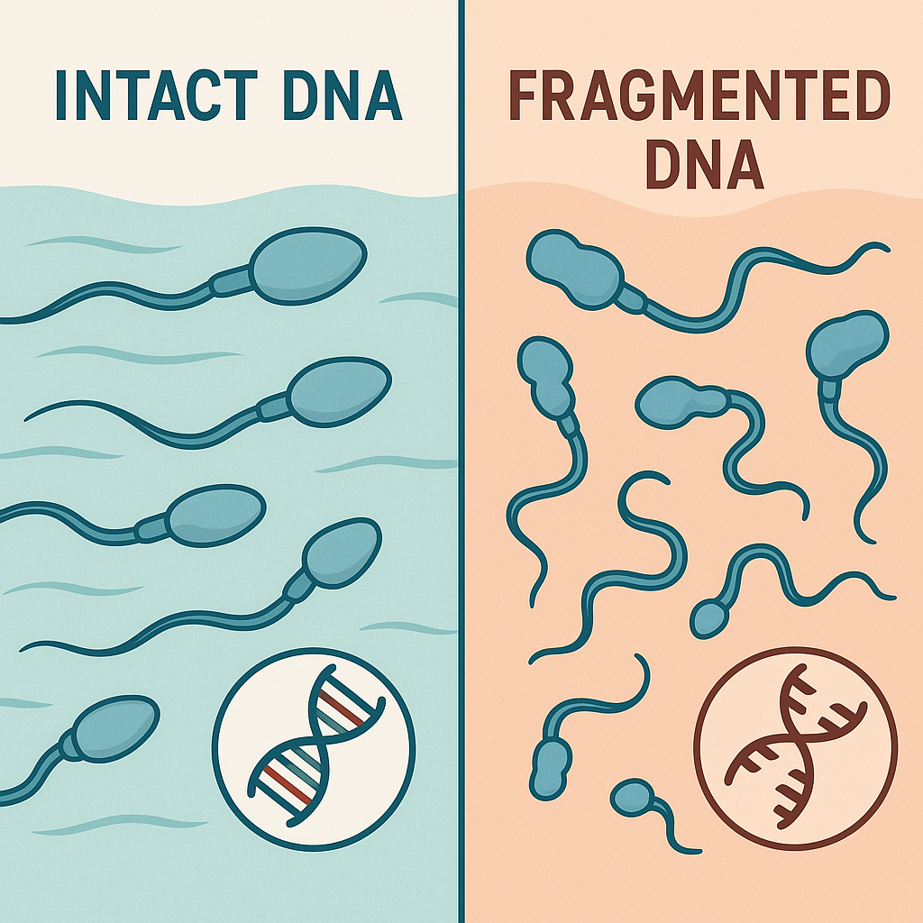 Diagram comparing healthy vs. damaged sperm