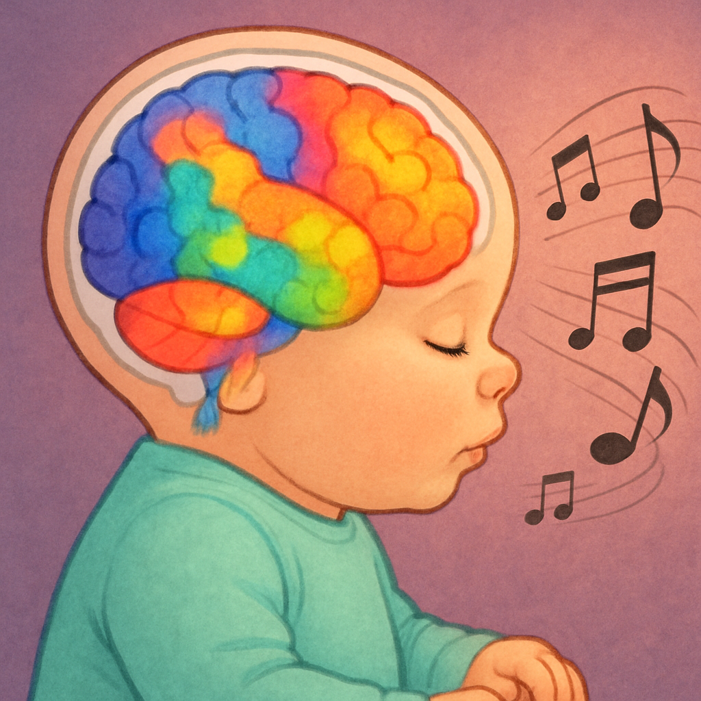 Infant brain scan lit up by music