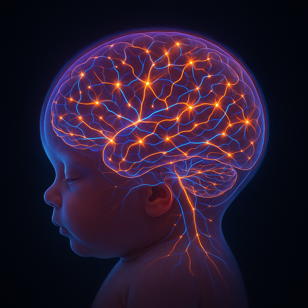 Colorful neural network blossoming inside an infant brain