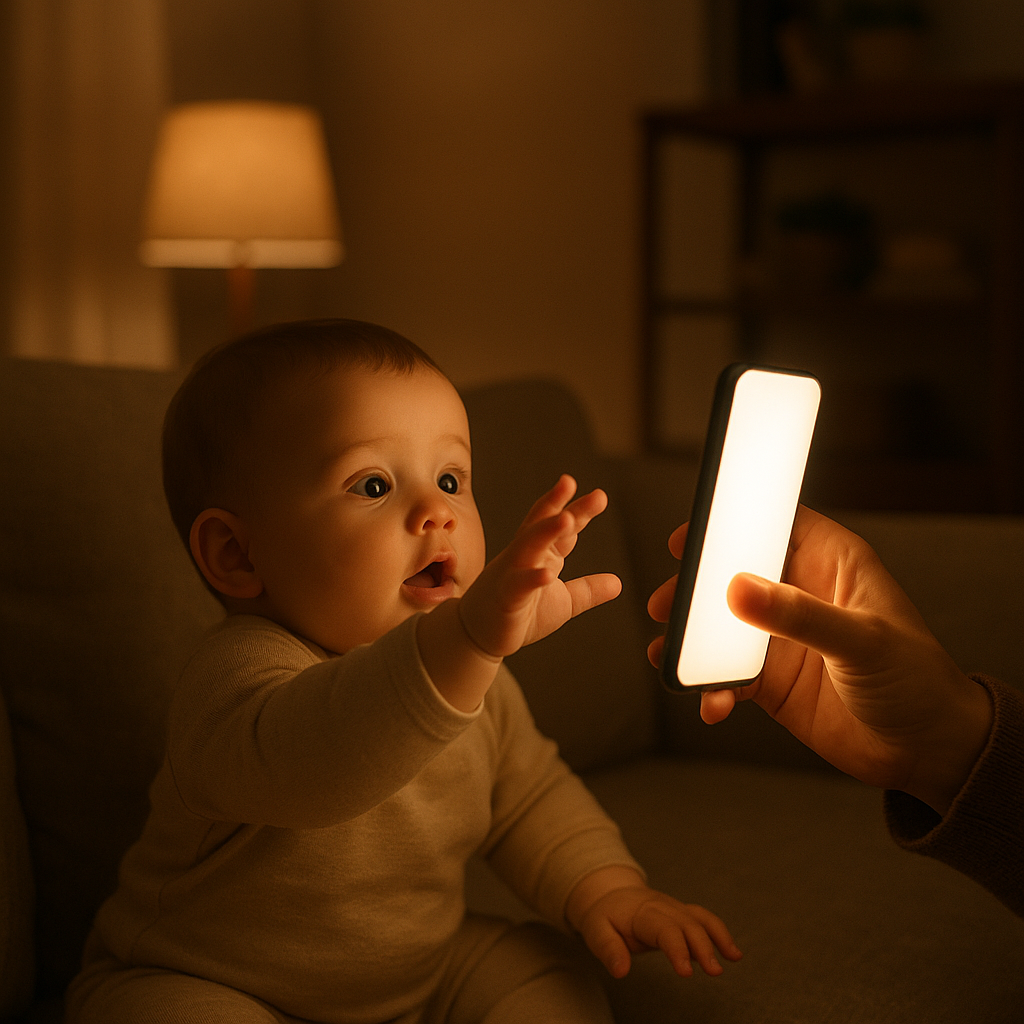 Infant reaching for smartphone