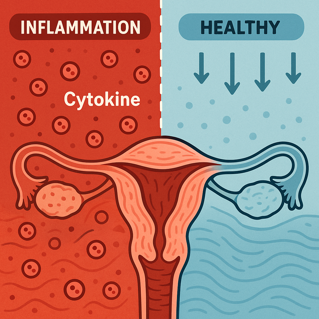 Illustration of inflamed vs. healthy reproductive organs