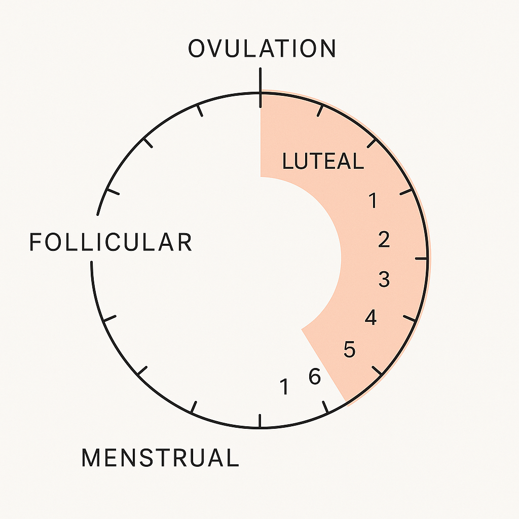 Minimalist menstrual cycle chart highlighting a 9-day luteal phase