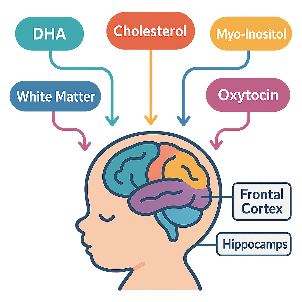 Infographic linking breast-milk nutrients to infant brain regions