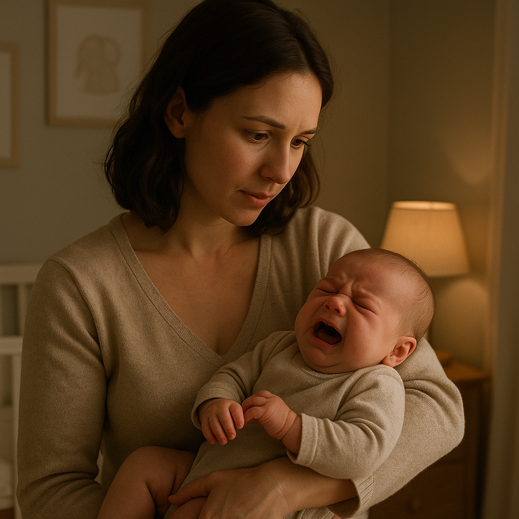 Mom comforting crying infant