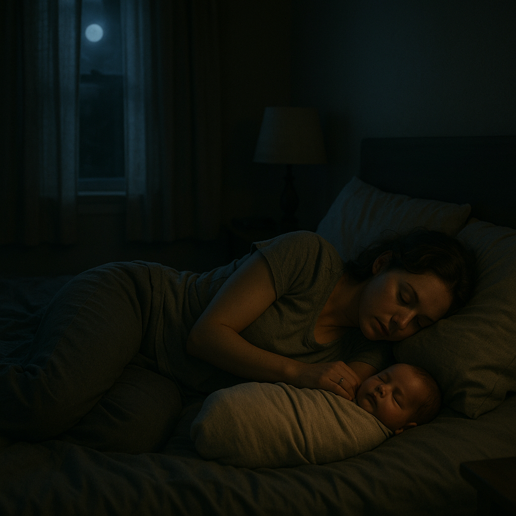 Mother and infant in cuddle-curl position