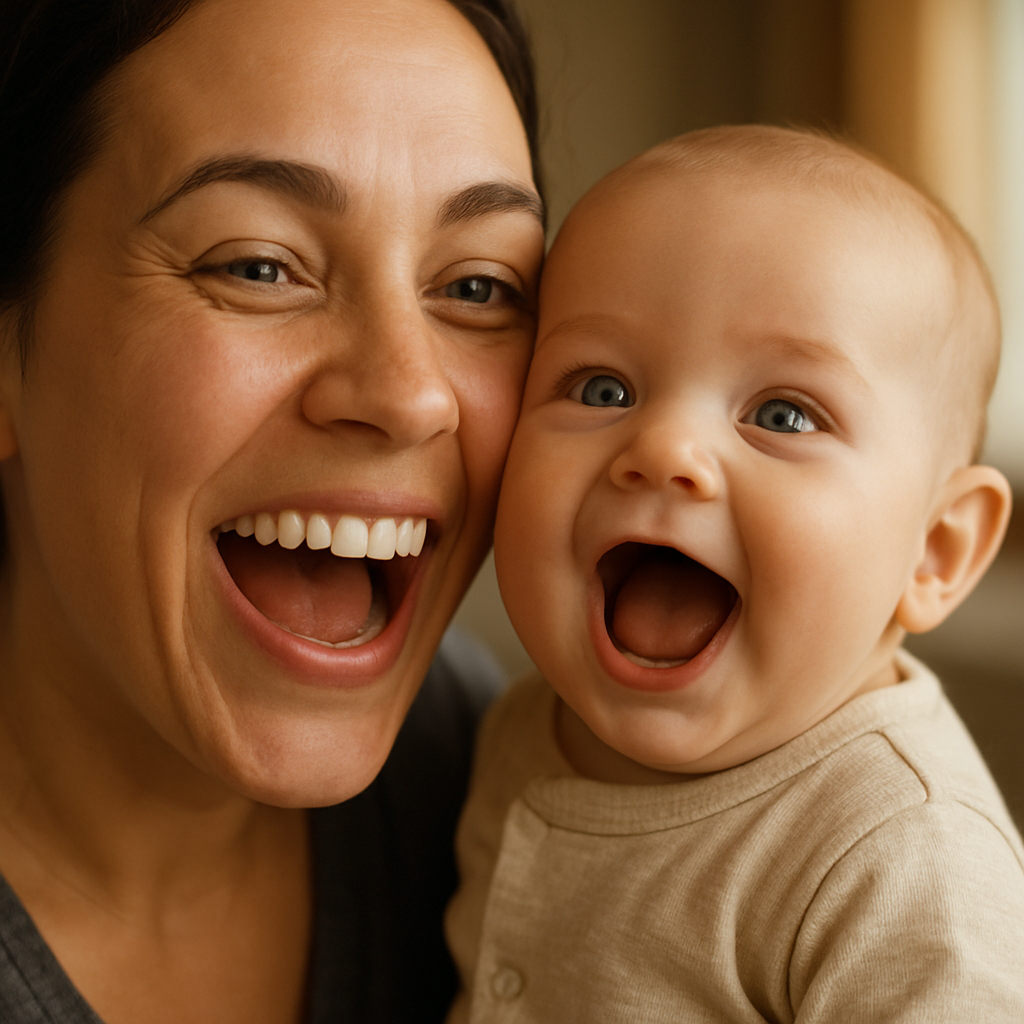 Parent mirroring baby's smile