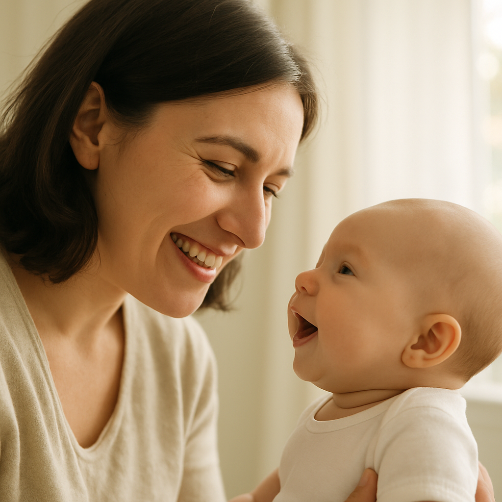 Parent mirroring baby's smile