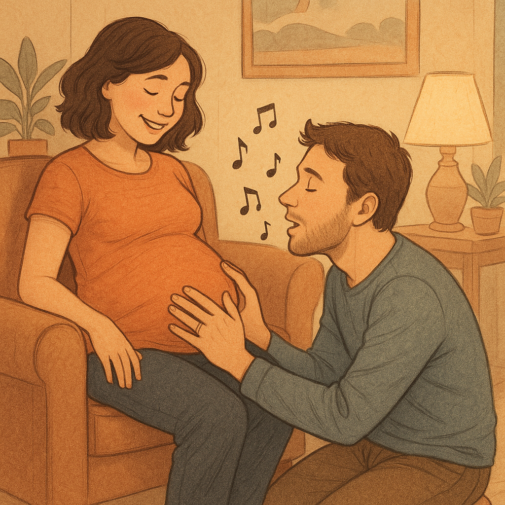 Partner singing to pregnant belly