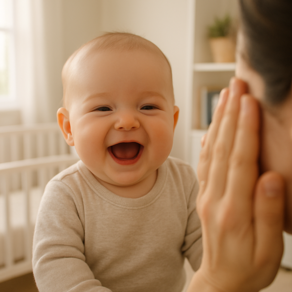 Parent playing peekaboo with infant