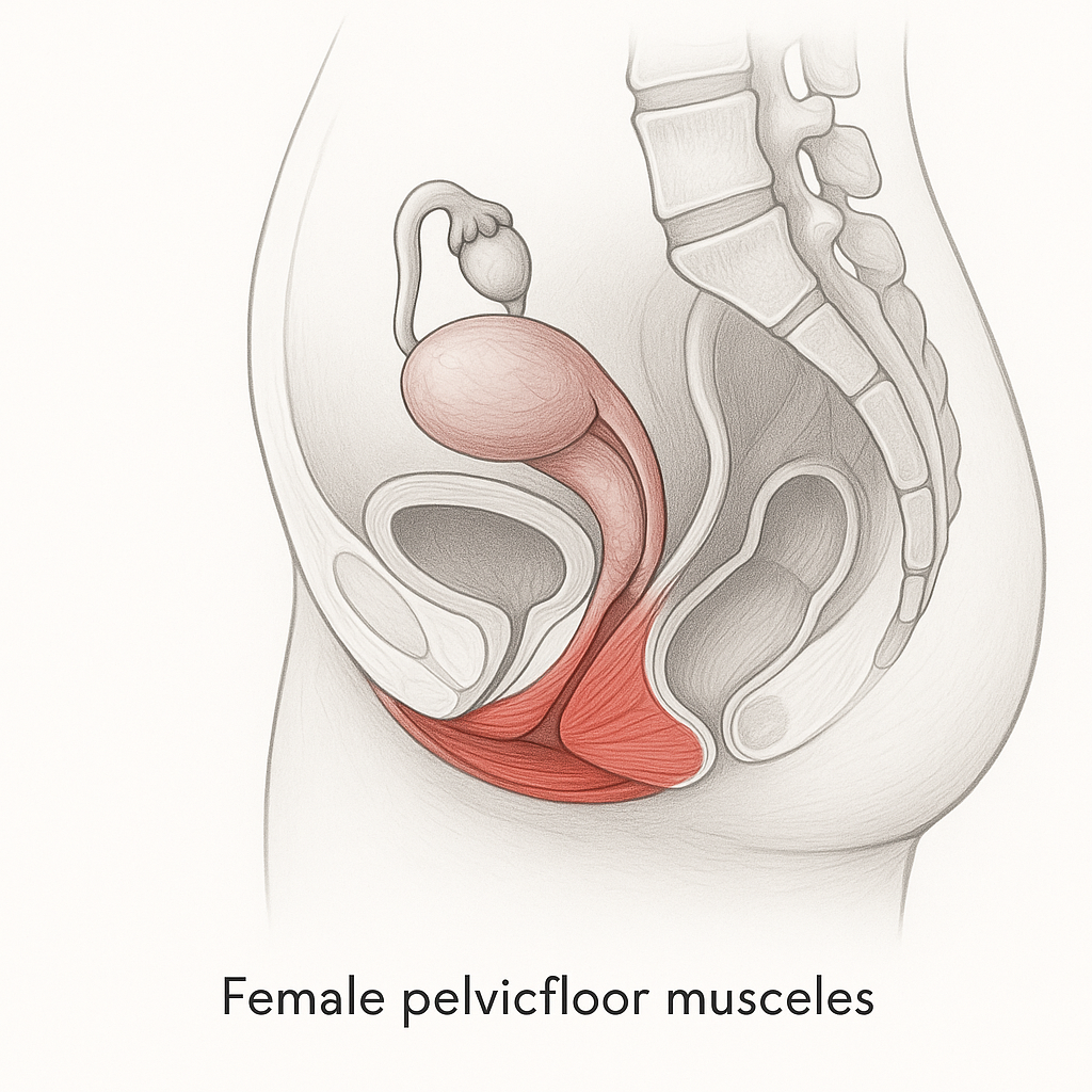 Illustration of pelvic organs and muscle hammock