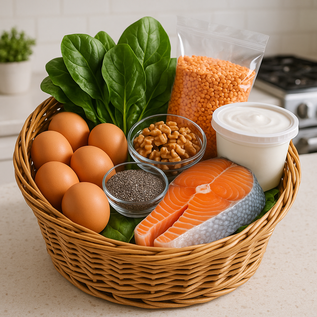 Colorful prenatal grocery basket
