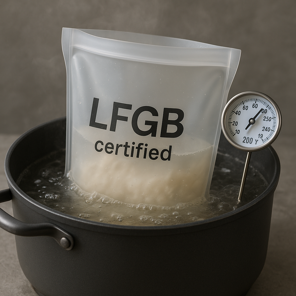 Silicone bag in simmering water