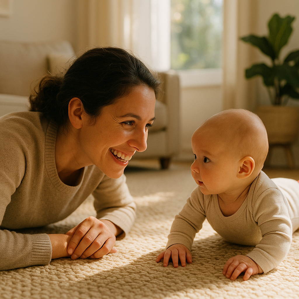 Parent and baby locking eyes during tummy time