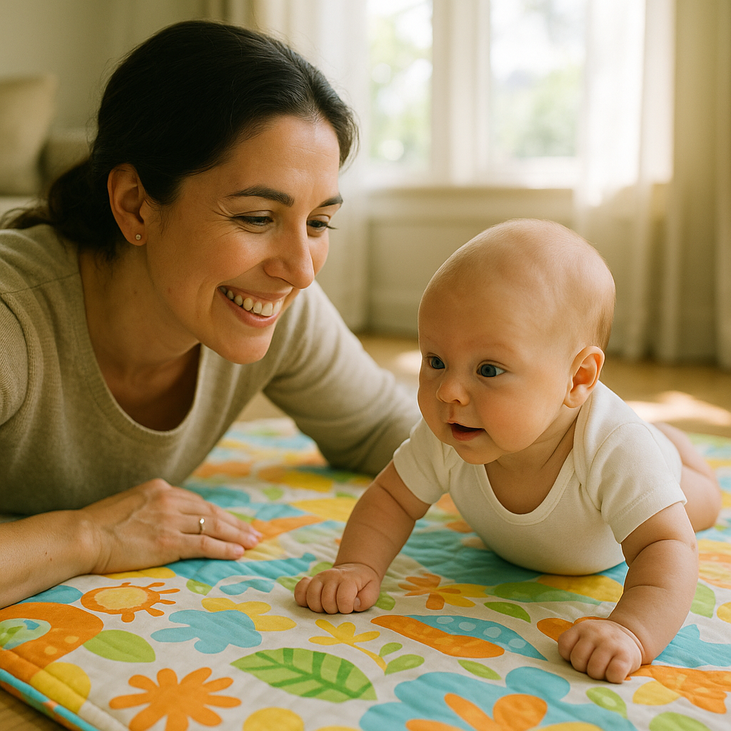 Parent assisting baby in tummy time