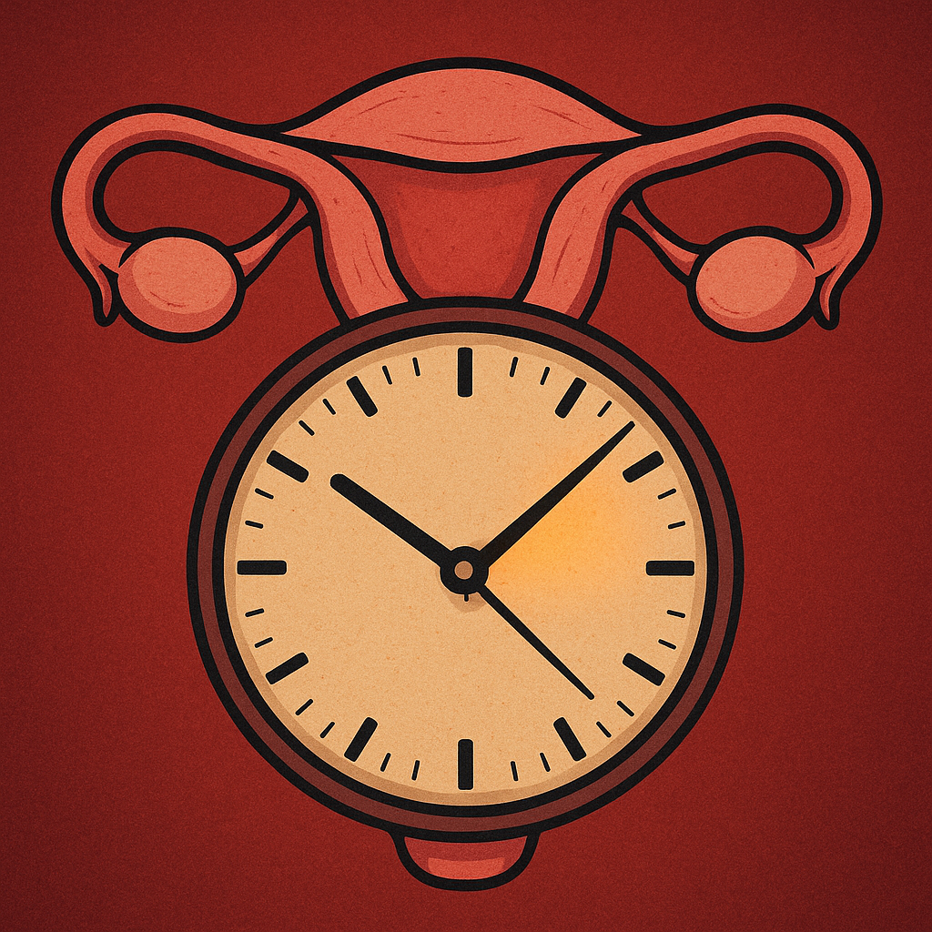 Illustration of a uterus shaped like a clock with a highlighted time slice